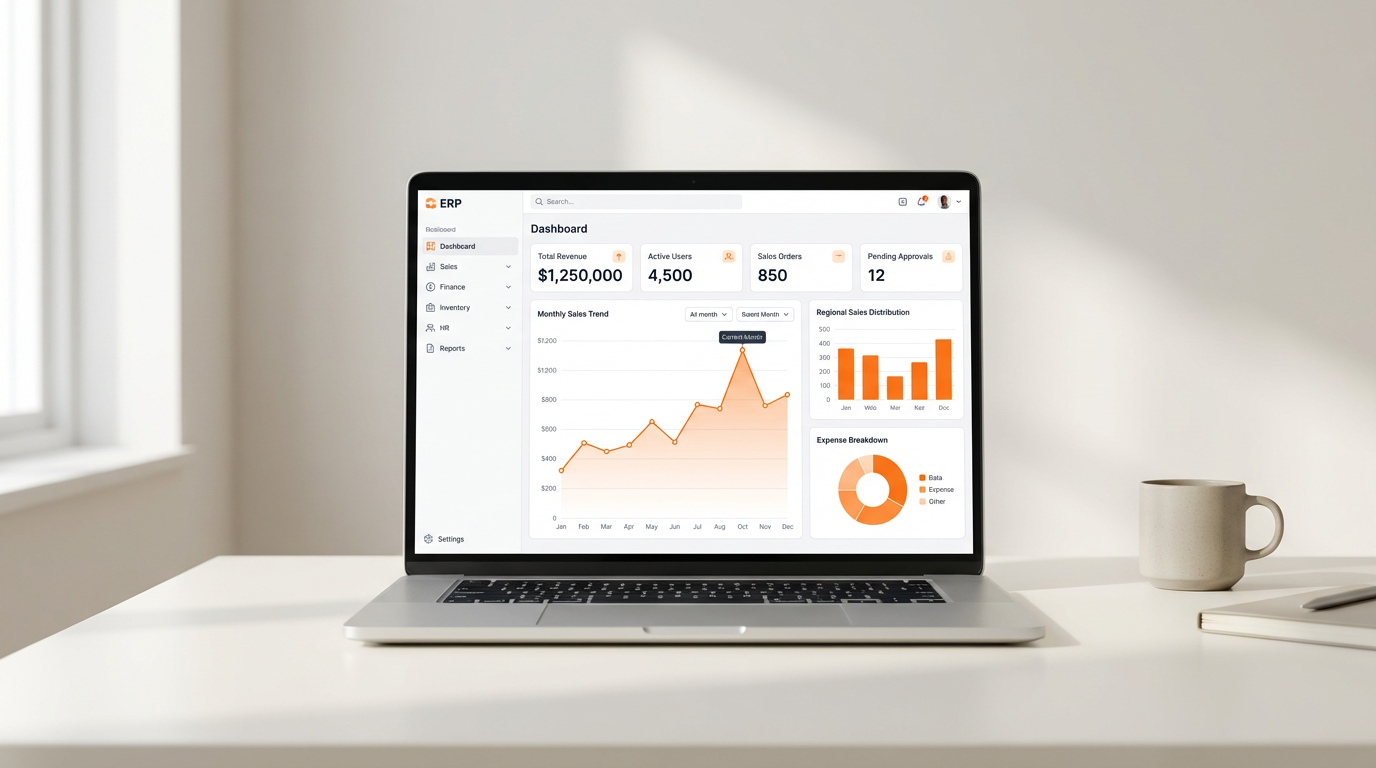 Panel de control del ERP nuBika mostrando ventas, facturación y KPIs